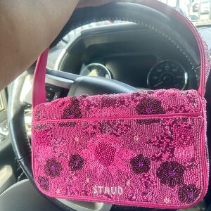 STAUD Vibrant Pink Beaded Shoulder Bag